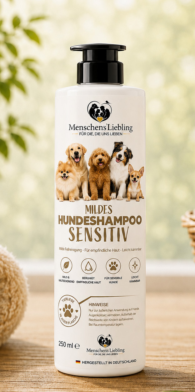 Flasche Mildes Hundeshampoo Sensitiv von Menschens Liebling, 250 ml